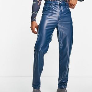 ASOS DESIGN dad jeans in blue leather look size L32 W32